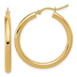 3mm Round Hoop Earrings in 10k Yellow Gold, 30mm (1 3/16 Inch)